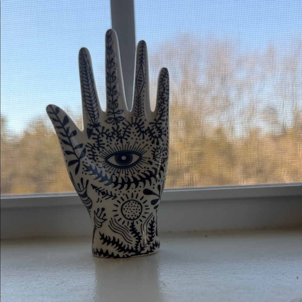 Hand-Painted Ceramic Decorative Hand in White and Navy Blue